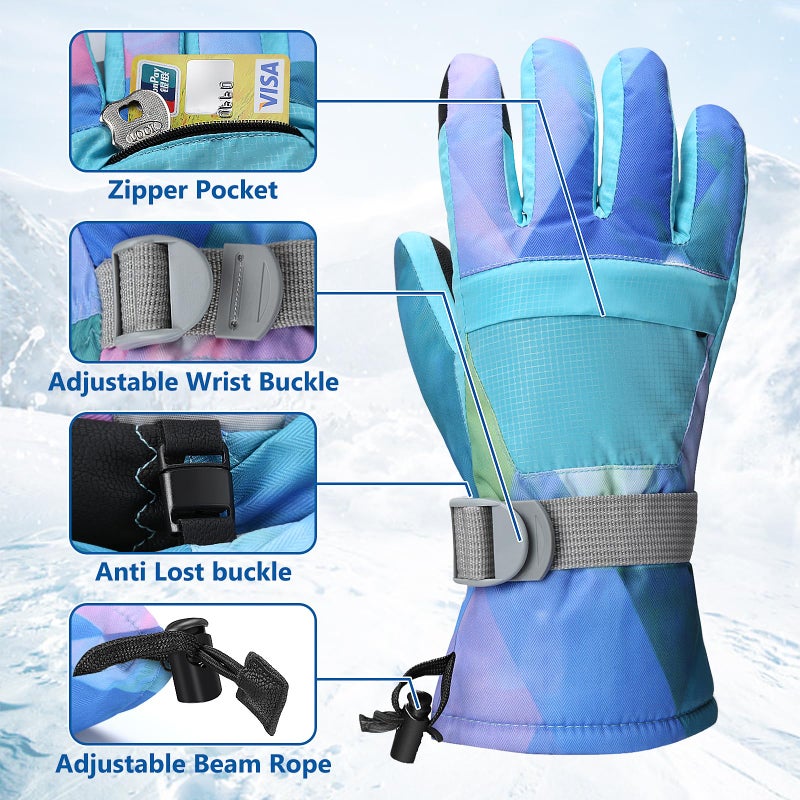 Odtmger Ski Gloves, Warmest Waterproof and Breathable Snow Gloves for Cold Weather, Fits Both Men & Women,for Parent Child Outdoor - Image 2