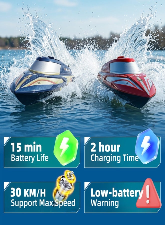 BEZGAR RC Boat - 2 Packs 12 inch Fast Speed Remote Control Boat with Suitcase for Pool/Lake/Ocean/Saltwater Use, Auto-Flip & 8-Shape Demo Summer Toy for Kids 8+ & Adults - Red&Blue TX2P2 - Image 2