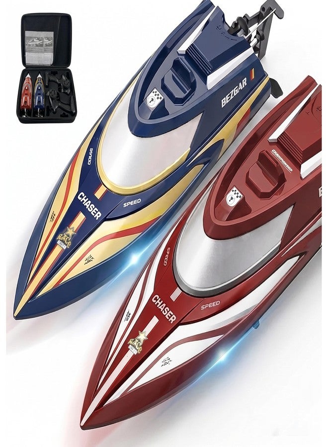 BEZGAR RC Boat - 2 Packs 12 inch Fast Speed Remote Control Boat with Suitcase for Pool/Lake/Ocean/Saltwater Use, Auto-Flip & 8-Shape Demo Summer Toy for Kids 8+ & Adults - Red&Blue TX2P2 - Image 1
