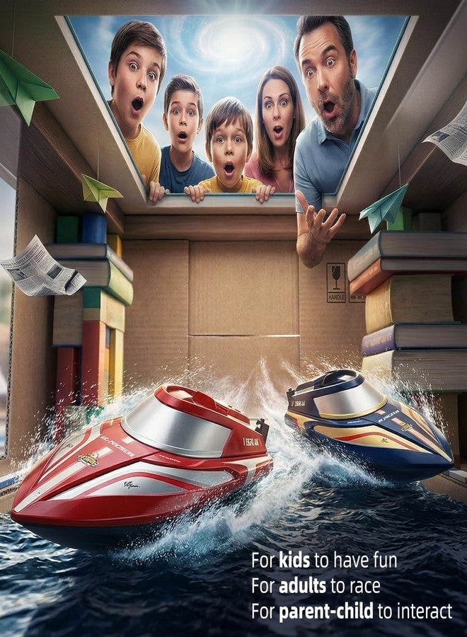 BEZGAR RC Boat - 2 Packs 12 inch Fast Speed Remote Control Boat with Suitcase for Pool/Lake/Ocean/Saltwater Use, Auto-Flip & 8-Shape Demo Summer Toy for Kids 8+ & Adults - Red&Blue TX2P2 - Image 4