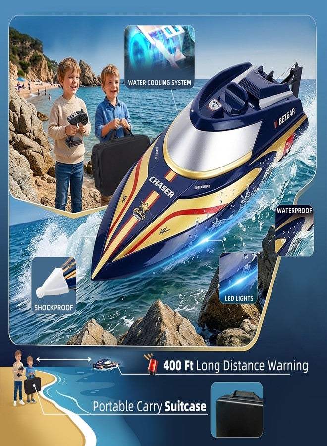 BEZGAR RC Boat - 2 Packs 12 inch Fast Speed Remote Control Boat with Suitcase for Pool/Lake/Ocean/Saltwater Use, Auto-Flip & 8-Shape Demo Summer Toy for Kids 8+ & Adults - Red&Blue TX2P2 - Image 3