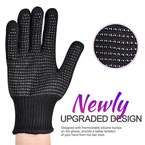 Sopito Heat Resistant Gloves with Silicone Bumps, Professional Heat Gloves for Hair Styling Curling Iron Wand Flat Iron, Black - Image 2