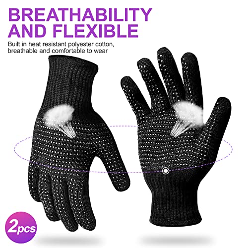 Sopito Heat Resistant Gloves with Silicone Bumps, Professional Heat Gloves for Hair Styling Curling Iron Wand Flat Iron, Black - Image 3