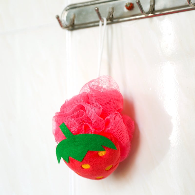 Colorful Fruit Shape Mesh Brush Shower Ball Exfoliating Body Cleansing Scrub Sponge #Strawberry - Image 2