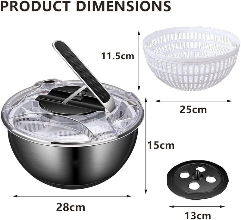 Masroo Maroo Salad Spinner, Stainless Steel Large Vegetable Spinners Fruits Drainer Rotary Dryer, Vegetable Washer with 3.5L Bowl, Lettuce Cleaner and Dryer - Image 3