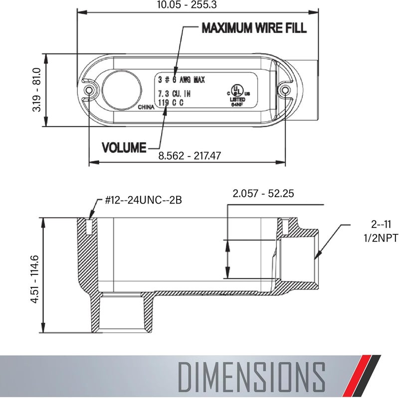 TayMac RLB200 Threaded LB Conduit Body, Die Cast Aluminum, Stamped Steel Cover, 2-Inch, Gray - Image 3