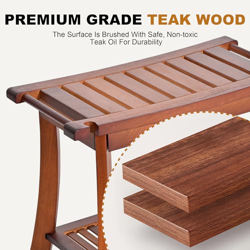 Jekruiet Teak Shower Chair Stool, 24" Shower Bench Seat, Wooden Bathroom Bench with Storage Shelf for Indoor & Outdoor Use - Image 4