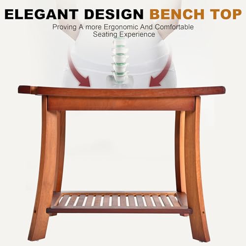 Jekruiet Teak Shower Chair Stool, 24" Shower Bench Seat, Wooden Bathroom Bench with Storage Shelf for Indoor & Outdoor Use - Image 5