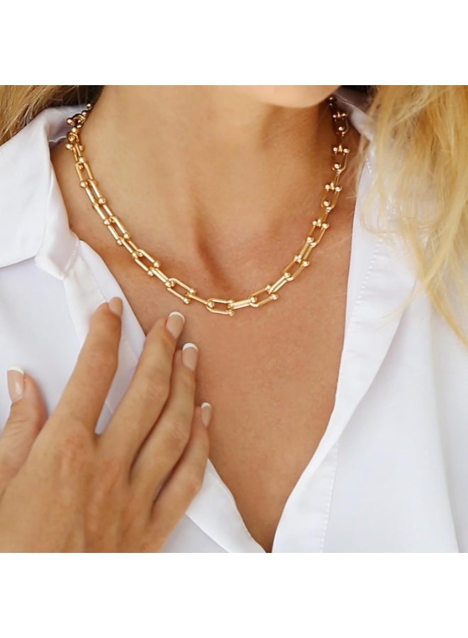 Julia Store 18K Gold Plated Gold Stainless Steel Chic Trendy Deluxe Hardwear Paperclip Choker Necklace Gold Chain Bracelet for Women Dainty Link Choker Necklace Gift for Her - Image 5