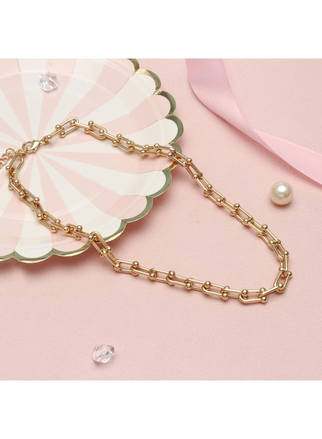 Julia Store 18K Gold Plated Gold Stainless Steel Chic Trendy Deluxe Hardwear Paperclip Choker Necklace Gold Chain Bracelet for Women Dainty Link Choker Necklace Gift for Her - Image 3