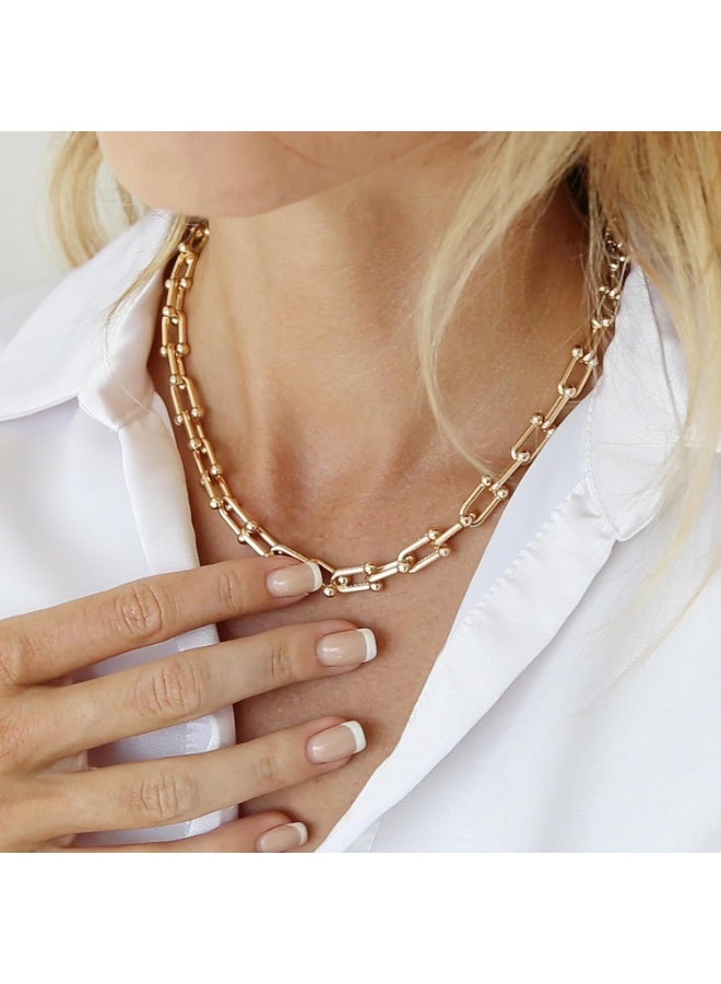 Julia Store 18K Gold Plated Gold Stainless Steel Chic Trendy Deluxe Hardwear Paperclip Choker Necklace Gold Chain Bracelet for Women Dainty Link Choker Necklace Gift for Her - Image 1