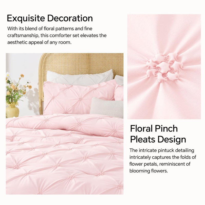 BEDELITE Baby Pink King Size Comforter Set - 3 Pieces Boho Pintuck Bedding Comforter Sets, Lightweight Soft & Warm King Bedding Set with 2 Pillowcases for All Season - Image 4