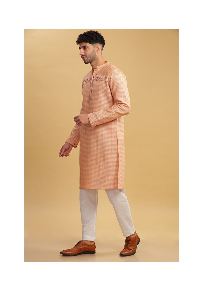 ARCHATTIRE Men’s Peach Cotton Long Kurta for Men - Image 4