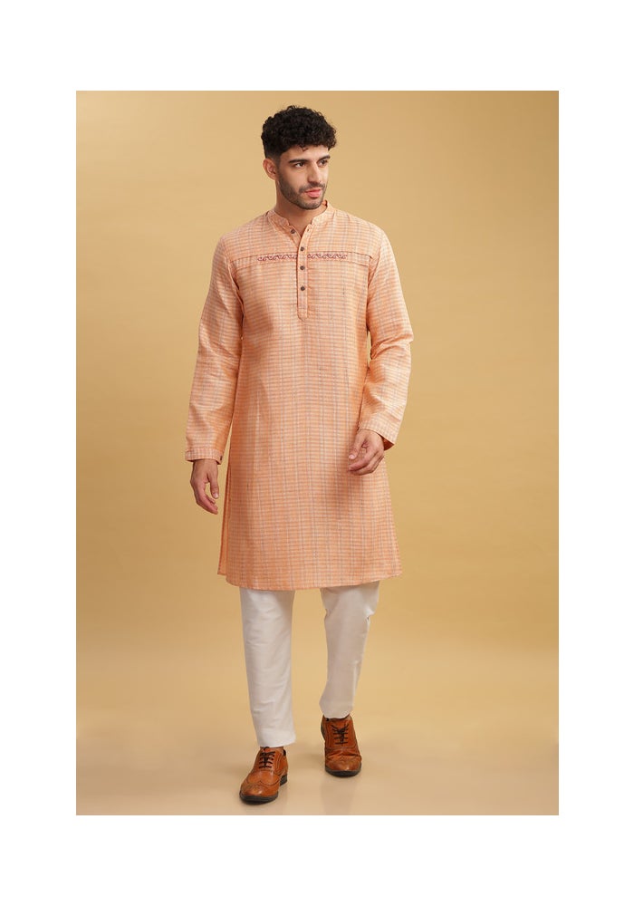 ARCHATTIRE Men’s Peach Cotton Long Kurta for Men - Image 3