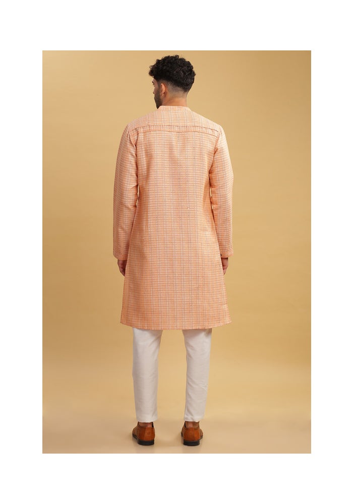 ARCHATTIRE Men’s Peach Cotton Long Kurta for Men - Image 2