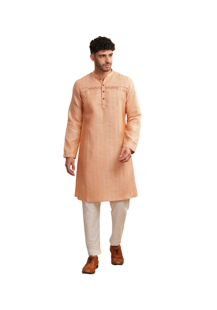 ARCHATTIRE Men’s Peach Cotton Long Kurta for Men - Image 1