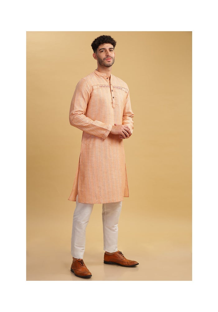 ARCHATTIRE Men’s Peach Cotton Long Kurta for Men - Image 5
