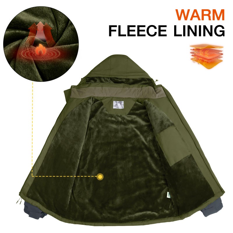 CAMEL CROWN Men's Ski Snow Jacket Waterproof Winter Snow Coat Windproof Warm Fleece Lining Hooded Parka Rain Jacket Olive-green XXL - Image 5