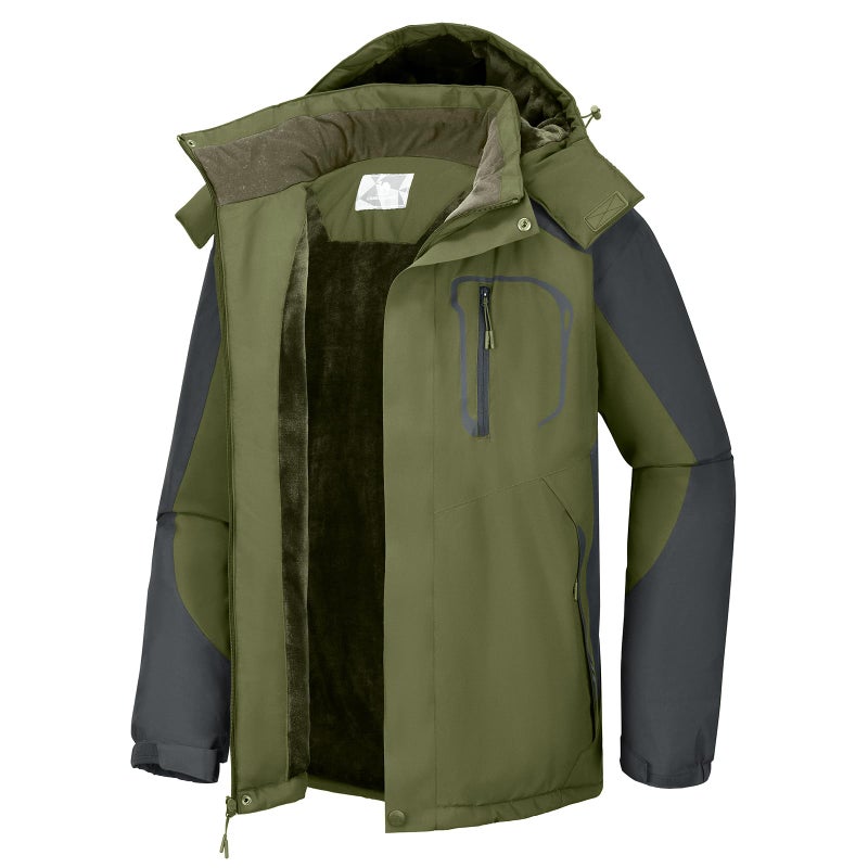 CAMEL CROWN Men's Ski Snow Jacket Waterproof Winter Snow Coat Windproof Warm Fleece Lining Hooded Parka Rain Jacket Olive-green XXL - Image 1