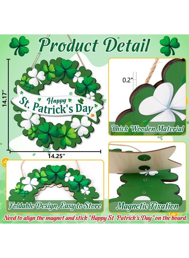 luck sea St Patrick's Day Decorations Shamrock Wreaths for Front Door Decor - Welcome Foldable Sign with Magnetic for Irish March Home Wall Porch - Image 3