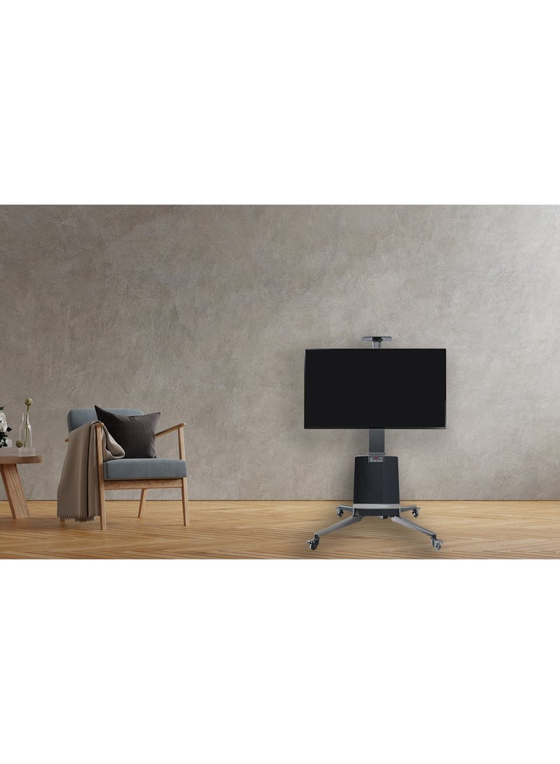 Skill Tech SH TW85 Motorized Telescopic Height Adjustable Aluminum TV Stand for 55–85 Inch Screens, Max VESA 600x400, Max Load 68.2kg – Heavy Duty Mobile TV Stand silver - Image 4