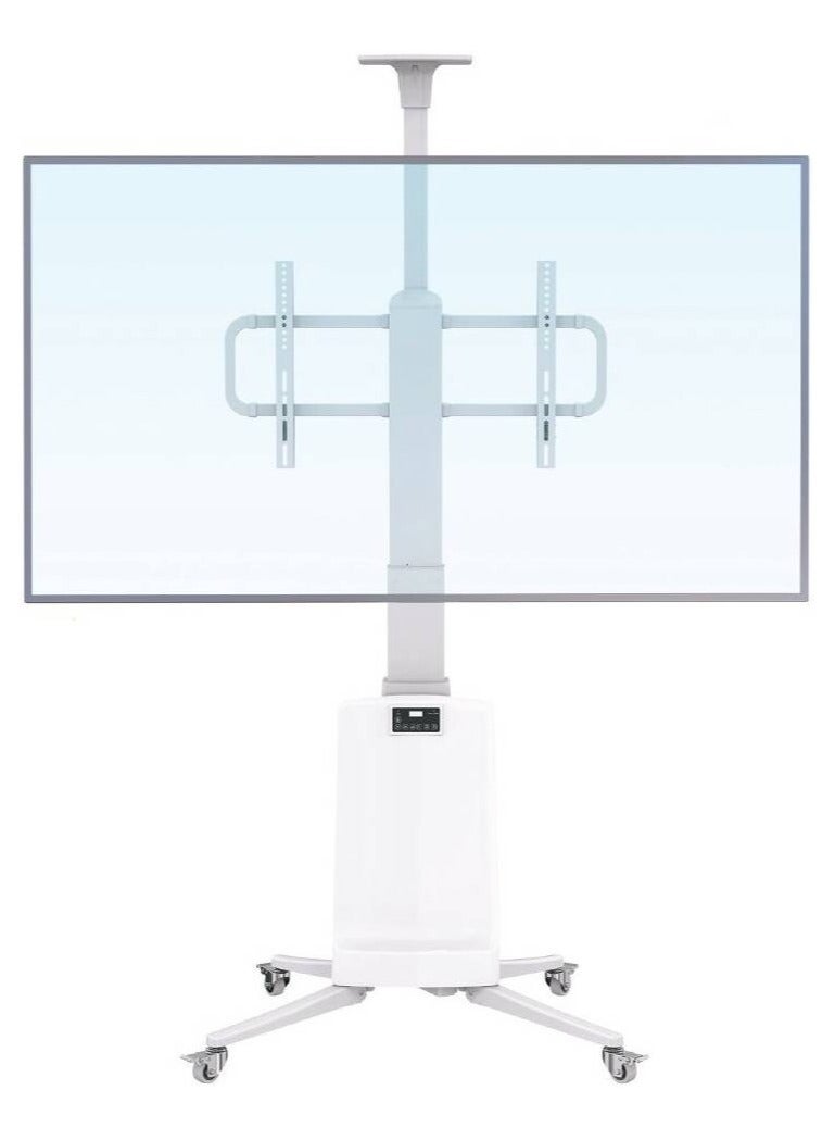 سكيل تك حامل تلفزيون SH TW85 قابل للتعديل كهربائياً، مصنوع من الألومنيوم، قابل للتمديد والتمديد، مناسب لشاشات من 55 إلى 85 بوصة، يدعم معيار VESA 600x400 كحد أقصى، يتحمل وزنًا يصل إلى 68.2 كجم - حامل تلفزيون متحرك شديد التحمل، أبيض اللون - Image 1