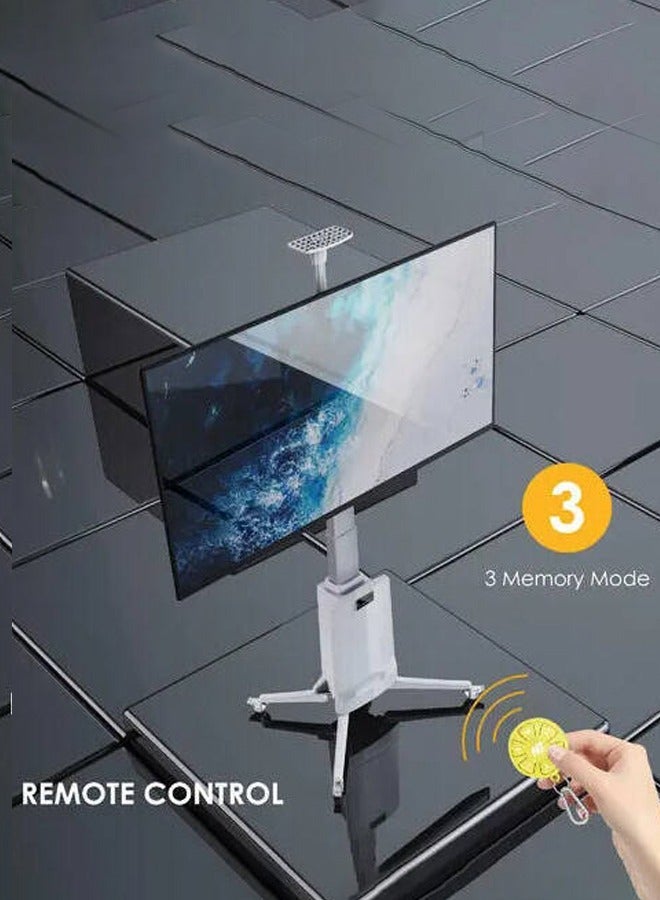 سكيل تك حامل تلفزيون SH TW85 قابل للتعديل كهربائياً، مصنوع من الألومنيوم، قابل للتمديد والتمديد، مناسب لشاشات من 55 إلى 85 بوصة، يدعم معيار VESA 600x400 كحد أقصى، يتحمل وزنًا يصل إلى 68.2 كجم - حامل تلفزيون متحرك شديد التحمل، أبيض اللون - Image 2