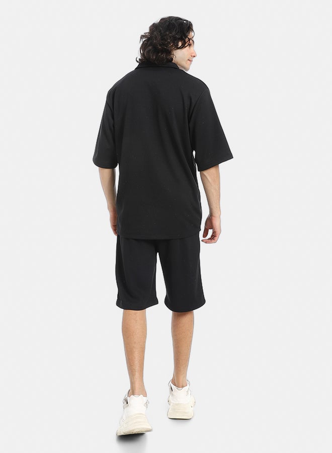 Red Circle Regular Fit Pique Black Shirt and Shorts Set - Image 3