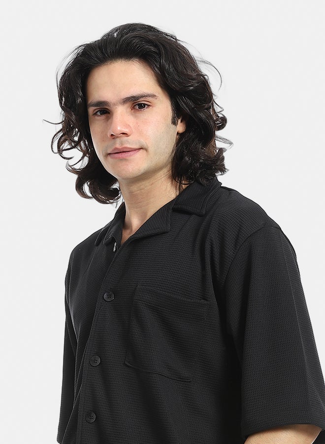Red Circle Regular Fit Pique Black Shirt and Shorts Set - Image 4