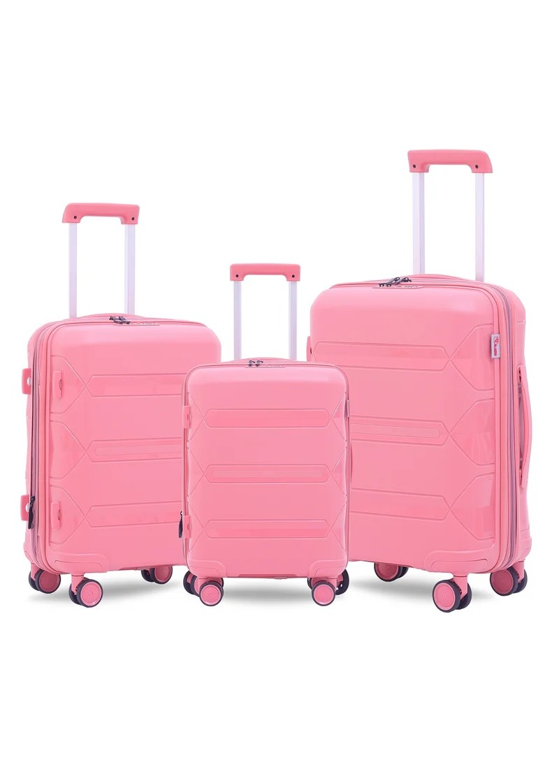ريفلكشين PLATINUM PP Suitcase, Durable, Lightweight Hardshell, Telescopic Handle,  Expandable Vertical Travel Luggage Trolley with 8 Quiet 360° Wheels and TSA Lock (3 Pcs Set -20",24" & 28"), Pink