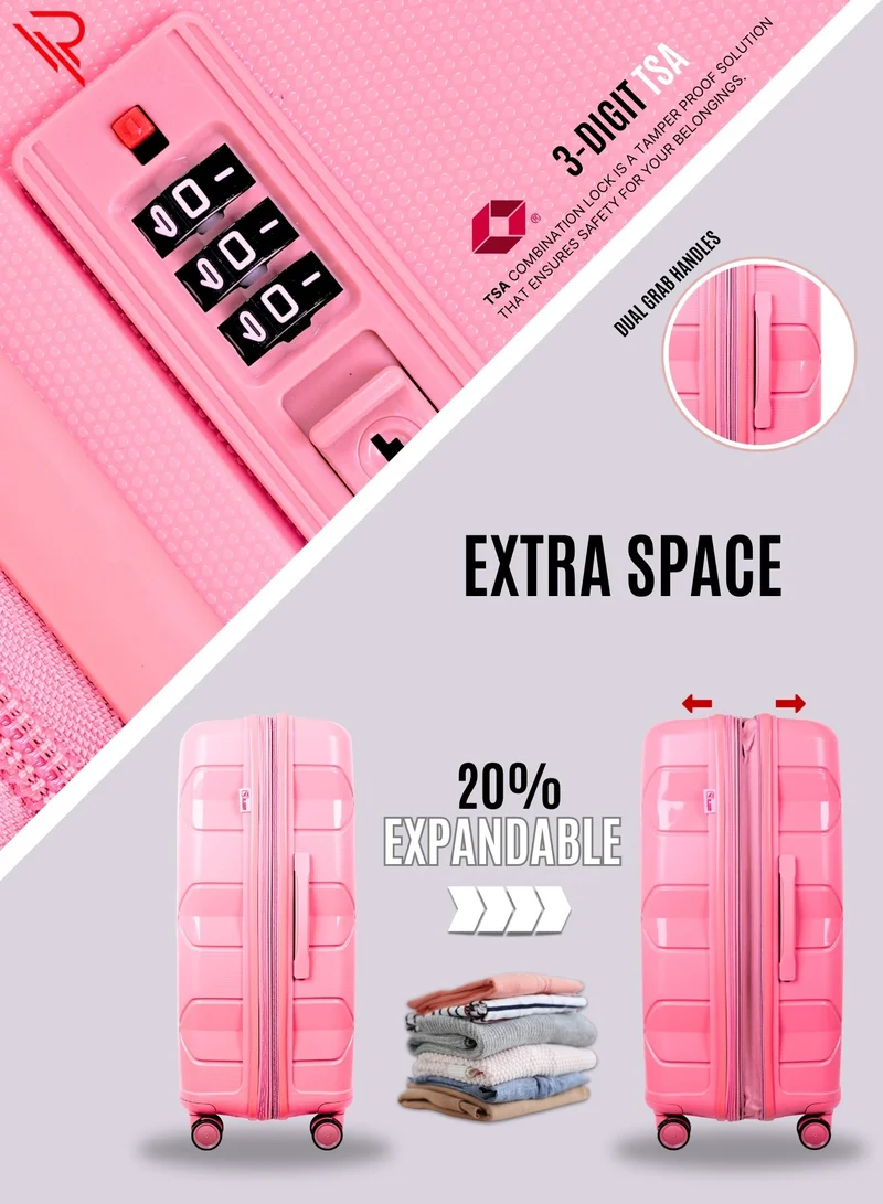 Reflection PLATINUM PP Suitcase, Durable, Lightweight Hardshell, Telescopic Handle,  Expandable Vertical Travel Luggage Trolley with 8 Quiet 360° Wheels and TSA Lock (3 Pcs Set -20",24" & 28"), Pink