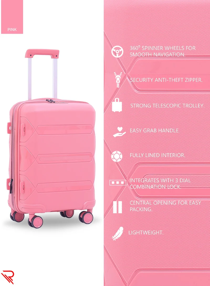 ريفلكشين PLATINUM PP Suitcase, Durable, Lightweight Hardshell, Telescopic Handle,  Expandable Vertical Travel Luggage Trolley with 8 Quiet 360° Wheels and TSA Lock (3 Pcs Set -20",24" & 28"), Pink