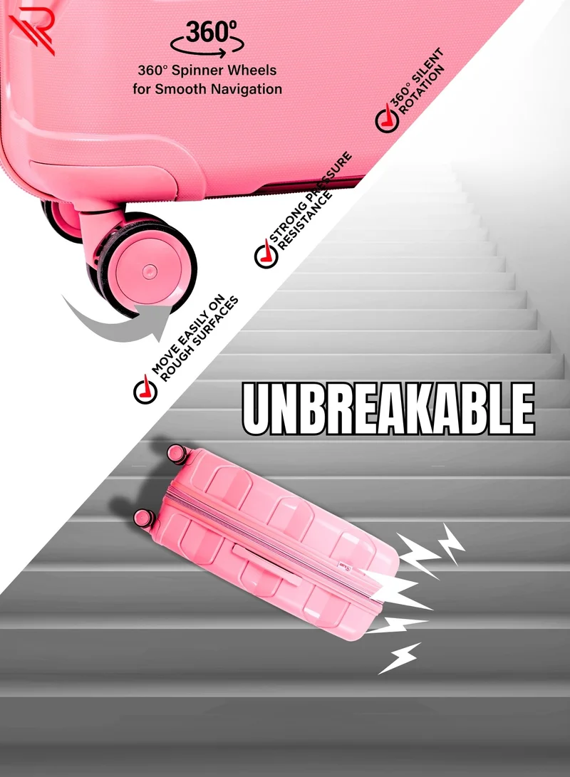 Reflection PLATINUM PP Suitcase, Durable, Lightweight Hardshell, Telescopic Handle,  Expandable Vertical Travel Luggage Trolley with 8 Quiet 360° Wheels and TSA Lock (3 Pcs Set -20",24" & 28"), Pink