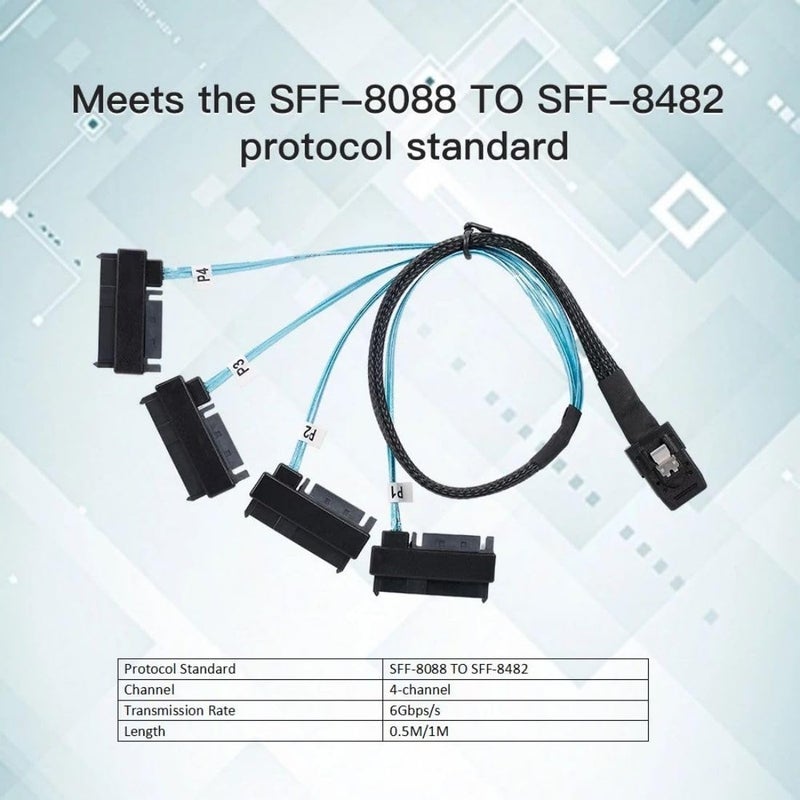 Chenyang 1M Mini SAS SFF-8087 36Pin Host to 4 SAS SFF-8482 Target Disk Cable with Power - Image 3