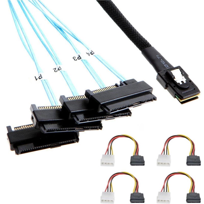 Chenyang 1M Mini SAS SFF-8087 36Pin Host to 4 SAS SFF-8482 Target Disk Cable with Power - Image 1