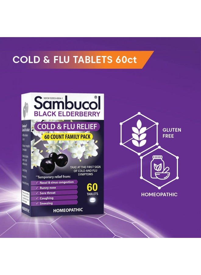 Sambucol Sambucol Cold and Flu Relief Tablets - Homeopathic Cold Medicine, Nasal & Sinus Congestion Relief, Use for Runny Nose, Sore Throat, Coughing, Cold Remedy for Adults - Black Elderberry, 60 Count  - Image 4