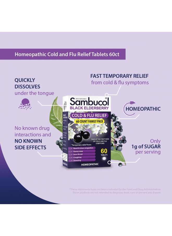 Sambucol Sambucol Cold and Flu Relief Tablets - Homeopathic Cold Medicine, Nasal & Sinus Congestion Relief, Use for Runny Nose, Sore Throat, Coughing, Cold Remedy for Adults - Black Elderberry, 60 Count  - Image 5