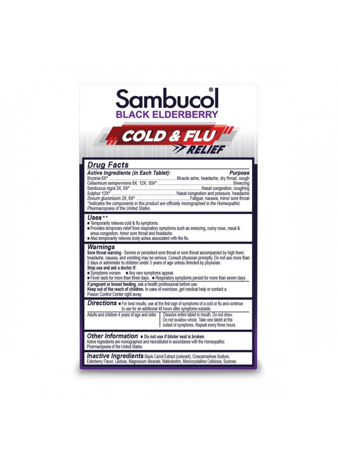 Sambucol Sambucol Cold and Flu Relief Tablets - Homeopathic Cold Medicine, Nasal & Sinus Congestion Relief, Use for Runny Nose, Sore Throat, Coughing, Cold Remedy for Adults - Black Elderberry, 60 Count  - Image 3