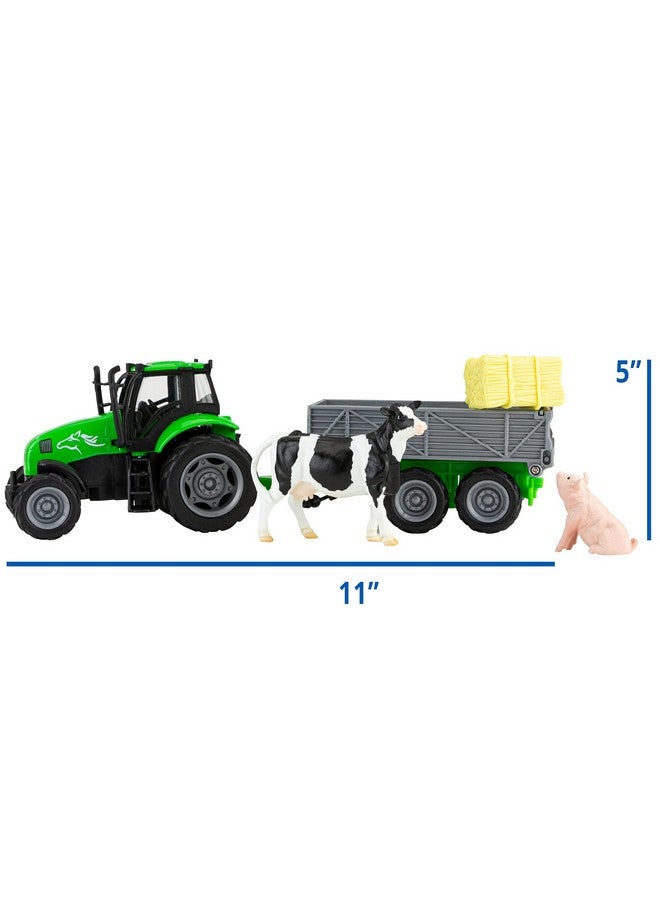 Breyer Breyer Horses Breyer Farms Tractor and Tag-a-Long Wagon Playset | 5" H x 11" L x 4" D | Cow and Pig Included | 1:32 Scale | Model #59238, Green - Image 3
