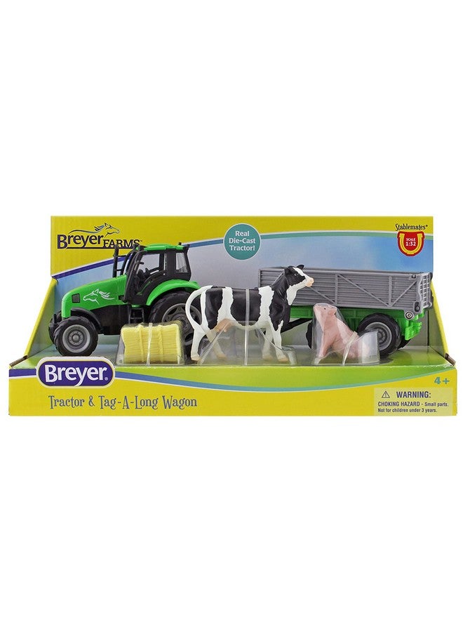 Breyer Breyer Horses Breyer Farms Tractor and Tag-a-Long Wagon Playset | 5" H x 11" L x 4" D | Cow and Pig Included | 1:32 Scale | Model #59238, Green - Image 4