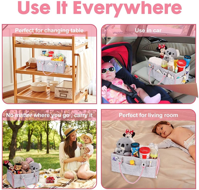 TYZAG Unisex Baby Casual Diaper Bag - Stylish Diaper Storage Organizer for Baby, New Born Gift (Grey & Pink) - Image 5