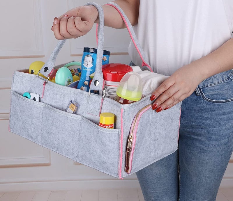 TYZAG Unisex Baby Casual Diaper Bag - Stylish Diaper Storage Organizer for Baby, New Born Gift (Grey & Pink) - Image 2
