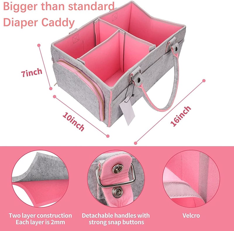 TYZAG Unisex Baby Casual Diaper Bag - Stylish Diaper Storage Organizer for Baby, New Born Gift (Grey & Pink) - Image 3