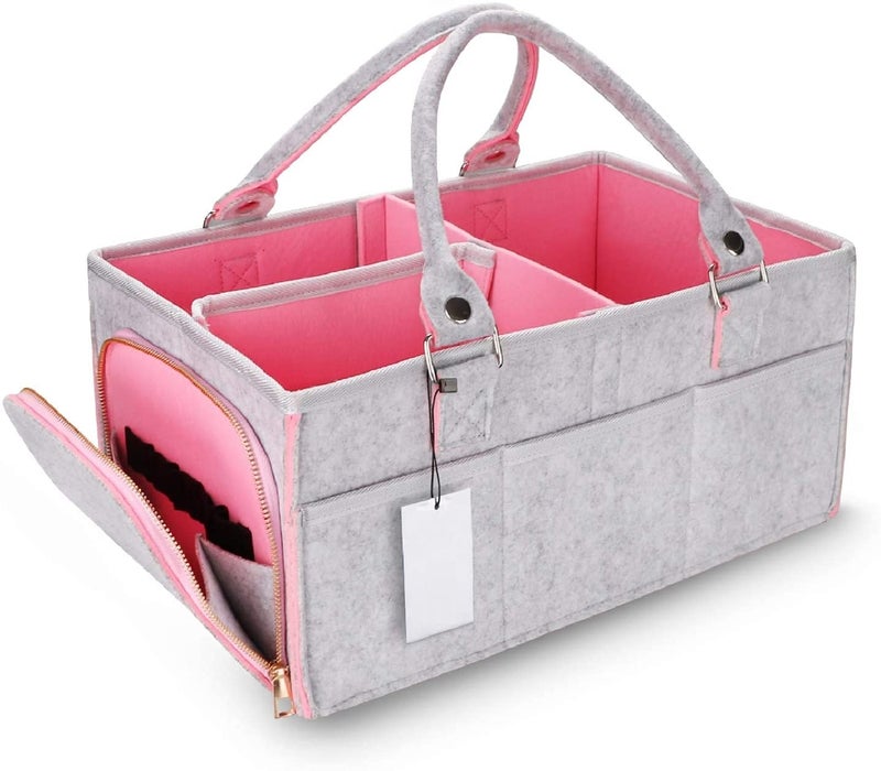 TYZAG Unisex Baby Casual Diaper Bag - Stylish Diaper Storage Organizer for Baby, New Born Gift (Grey & Pink) - Image 1