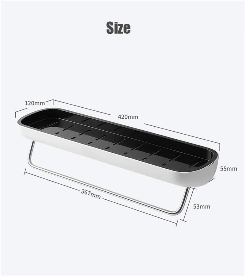 KOYET Plastic Bathroom Shelf Shower Caddy Organizer Wall Mount Shampoo Rack with Towel Bar, Adhesive Bathroom Shelf Storage Organizer No Drilling Kitchen Bathroom Storage Hanger Rack - Image 2