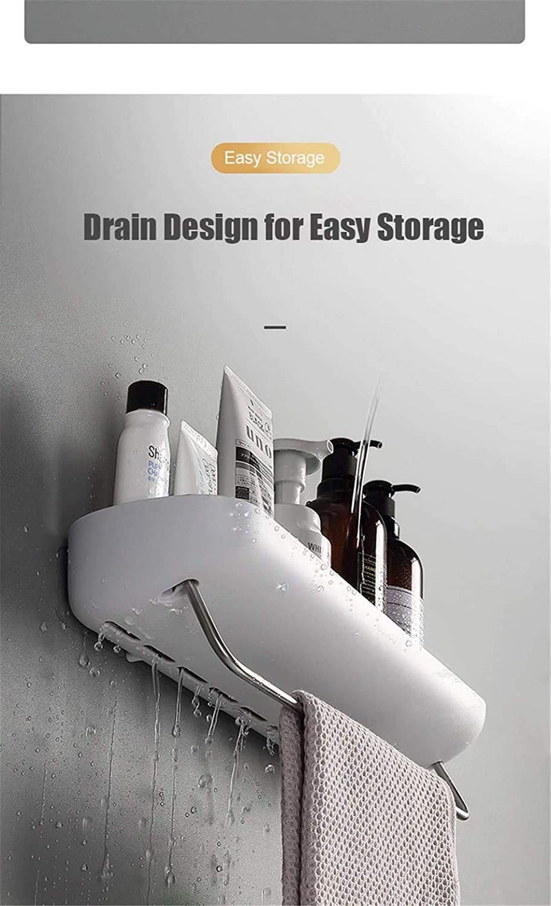 KOYET Plastic Bathroom Shelf Shower Caddy Organizer Wall Mount Shampoo Rack with Towel Bar, Adhesive Bathroom Shelf Storage Organizer No Drilling Kitchen Bathroom Storage Hanger Rack - Image 5