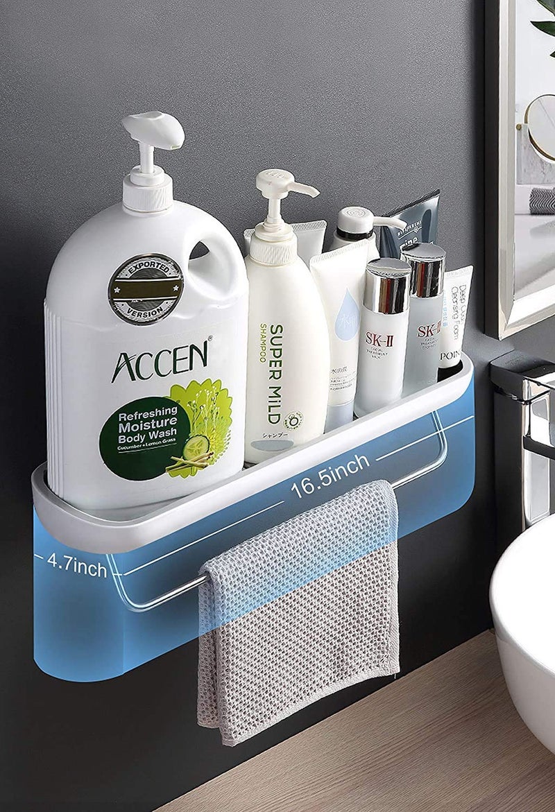 KOYET Plastic Bathroom Shelf Shower Caddy Organizer Wall Mount Shampoo Rack with Towel Bar, Adhesive Bathroom Shelf Storage Organizer No Drilling Kitchen Bathroom Storage Hanger Rack - Image 3
