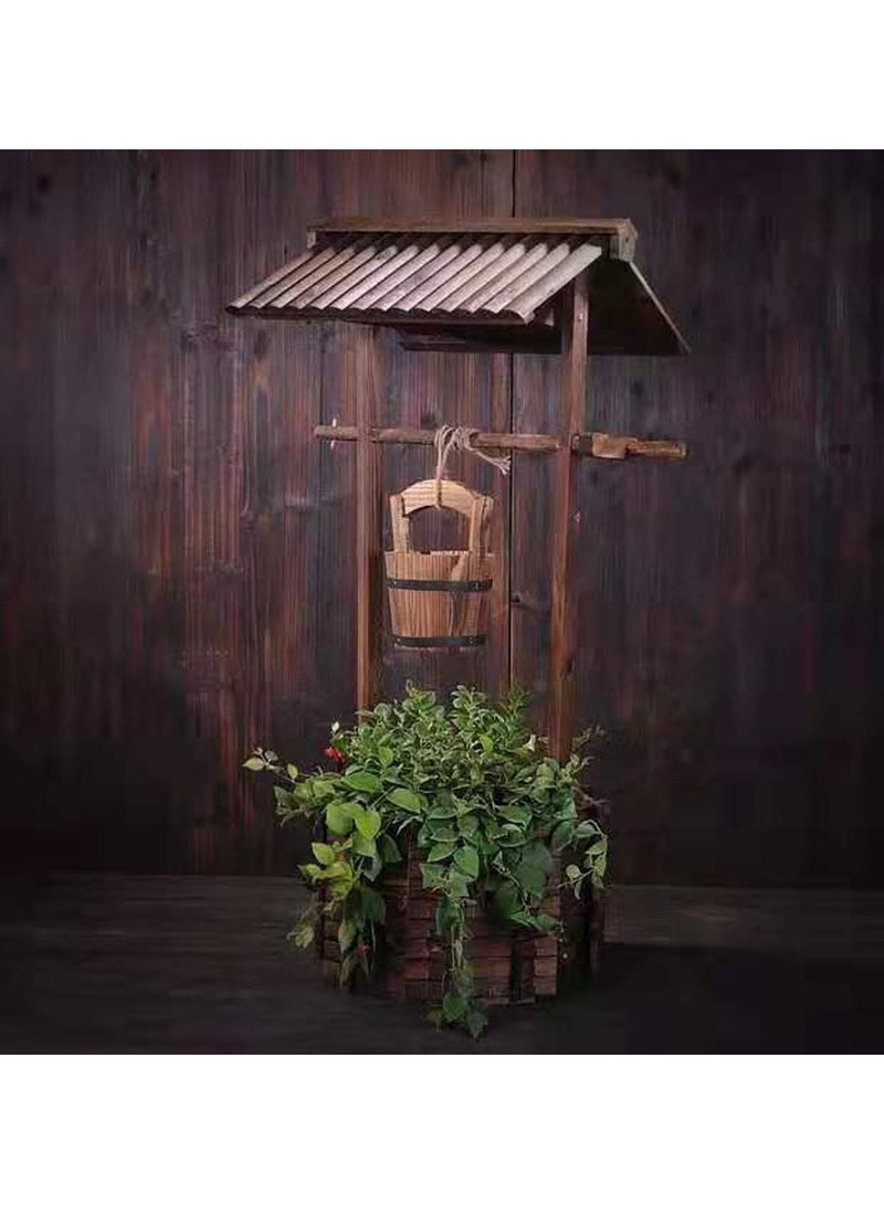 LINGWEI Wooden Flower Pot Well Shape Rustic Style Flower Container Brown 45x50x107cm - Image 3