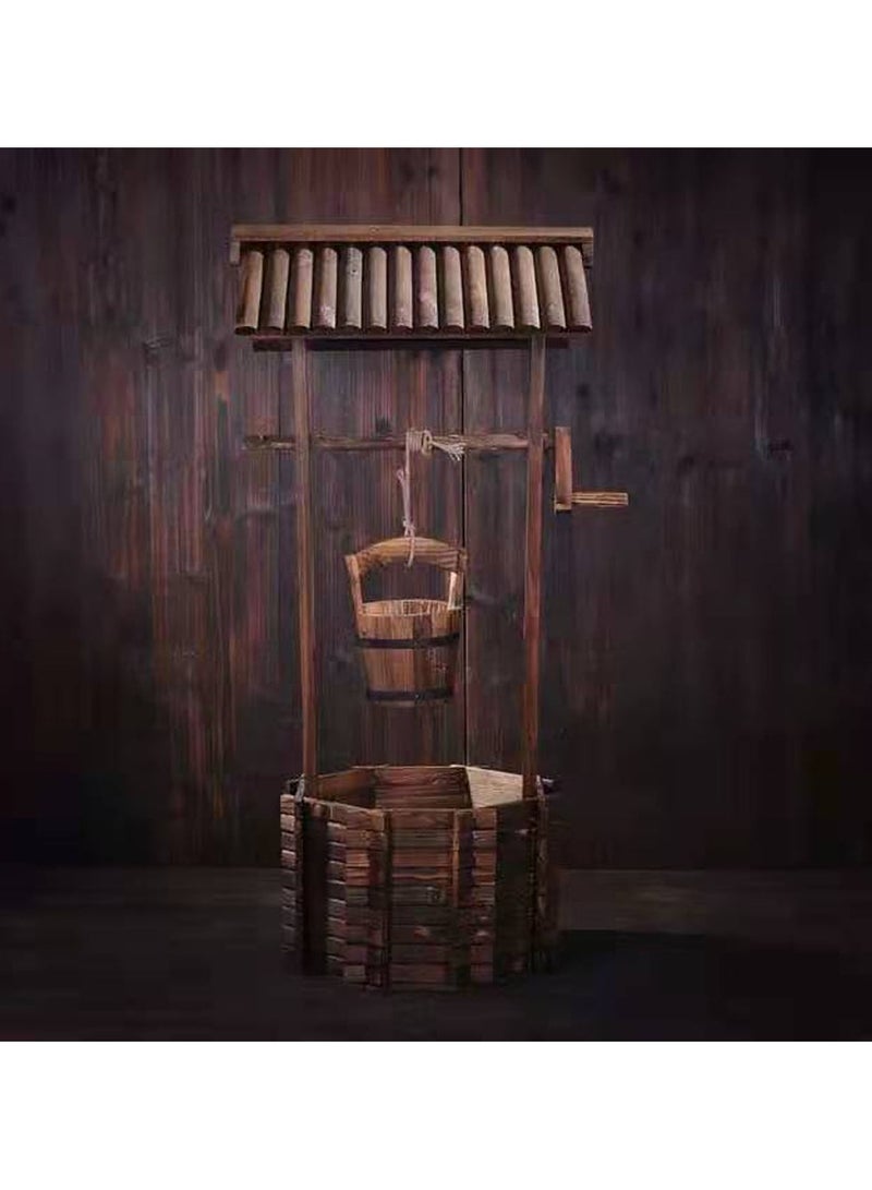 LINGWEI Wooden Flower Pot Well Shape Rustic Style Flower Container Brown 45x50x107cm - Image 4