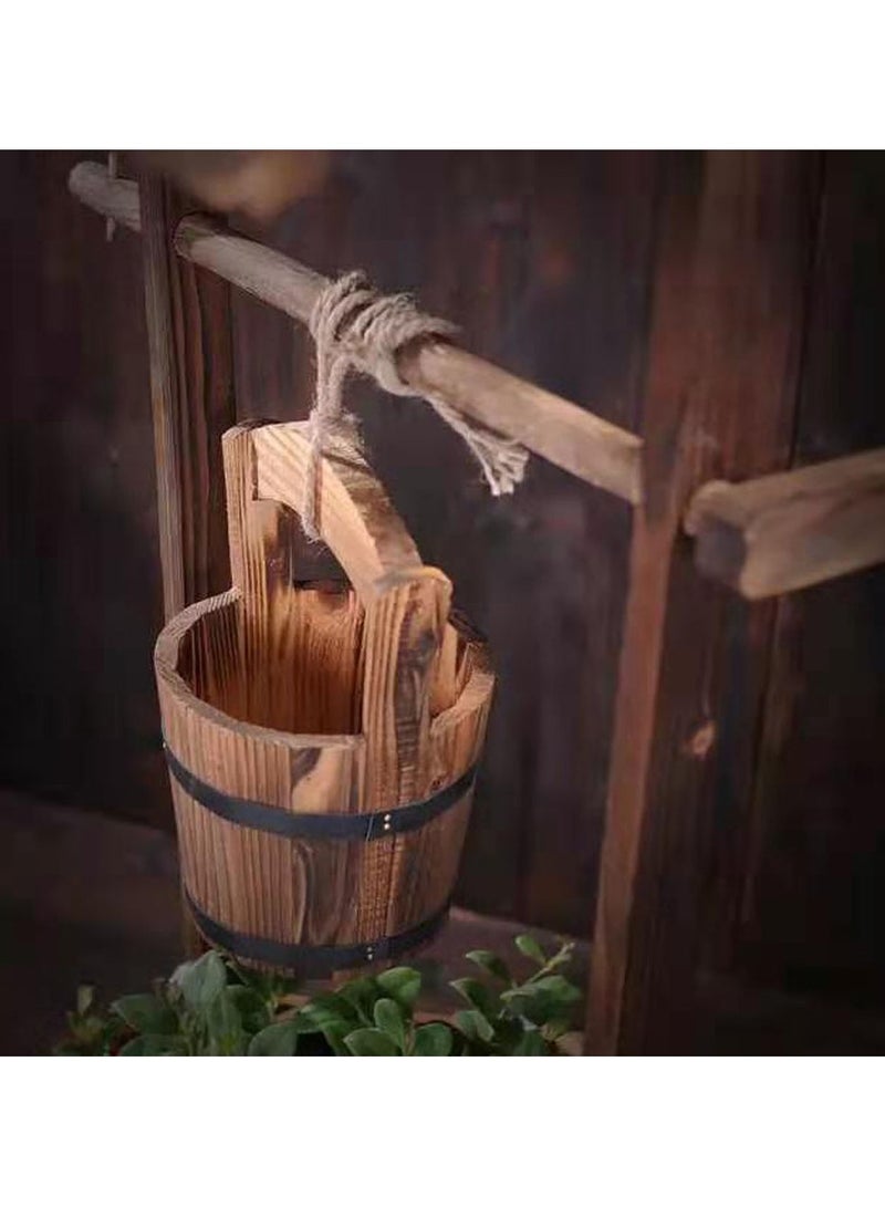 LINGWEI Wooden Flower Pot Well Shape Rustic Style Flower Container Brown 45x50x107cm - Image 5